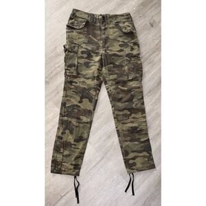 Foot Locker LCKR Pant Women Sz L Green Camouflage Cargo Pockets‎ Crop Ankle